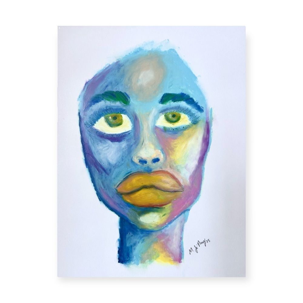 Expressive Colorful Abstract Oil Pastel of a Face - Original Artwork